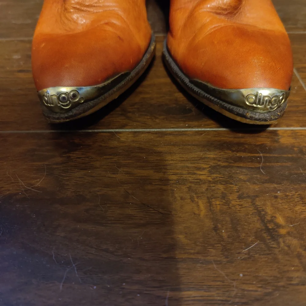 Vintage Dingo Boots Embroidered Eagle Brass Toe Brass Studs Leather 8.5 - Picture 6 of 11